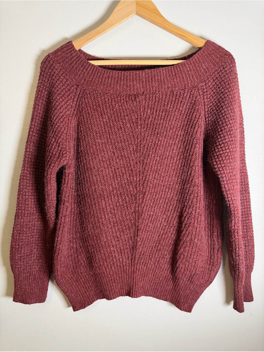 LOFT Burgundy Cozy fall Knit Boat Neck Sweater, Large